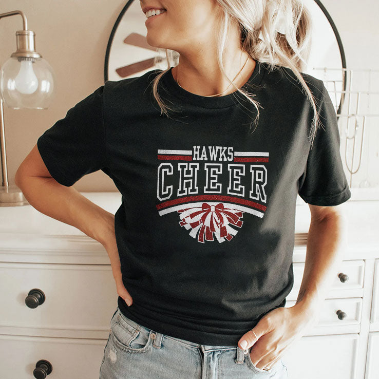 Hutchinson Hawks Cheer Maroon Glitter T Shirt