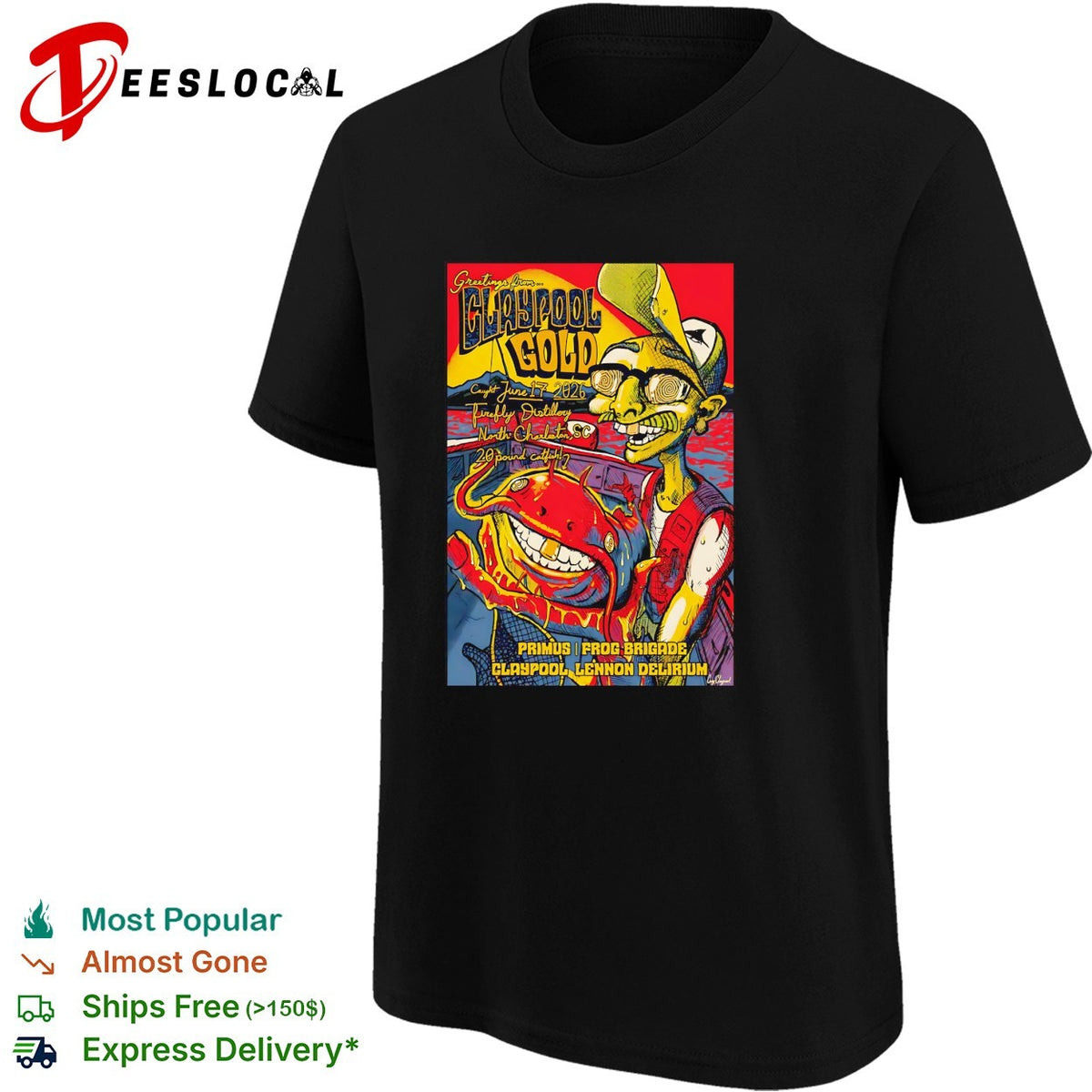 Les Claypool Primus Frog Brigade Lennon Delirium Greetings from Claypool Gold shirt