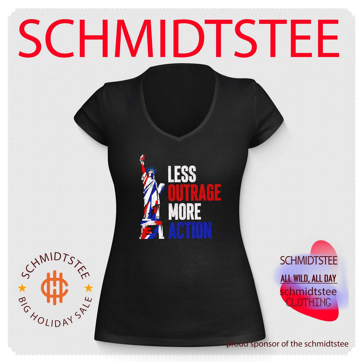 Less outrage more action State of Liberty shirt