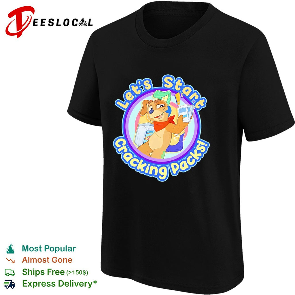 Let is Start Cracking Packs Cartoon Dog Mascot Trading Card Hobby Collectible shirt
