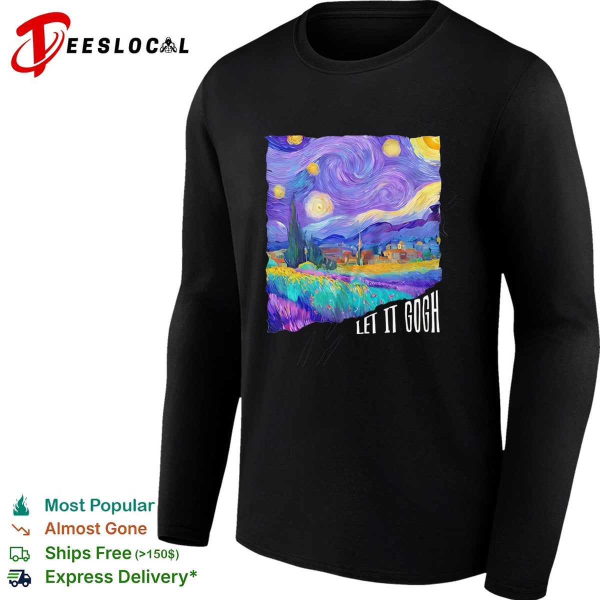 Let it Gogh Van Gogh Starry Night art pun humor shirt