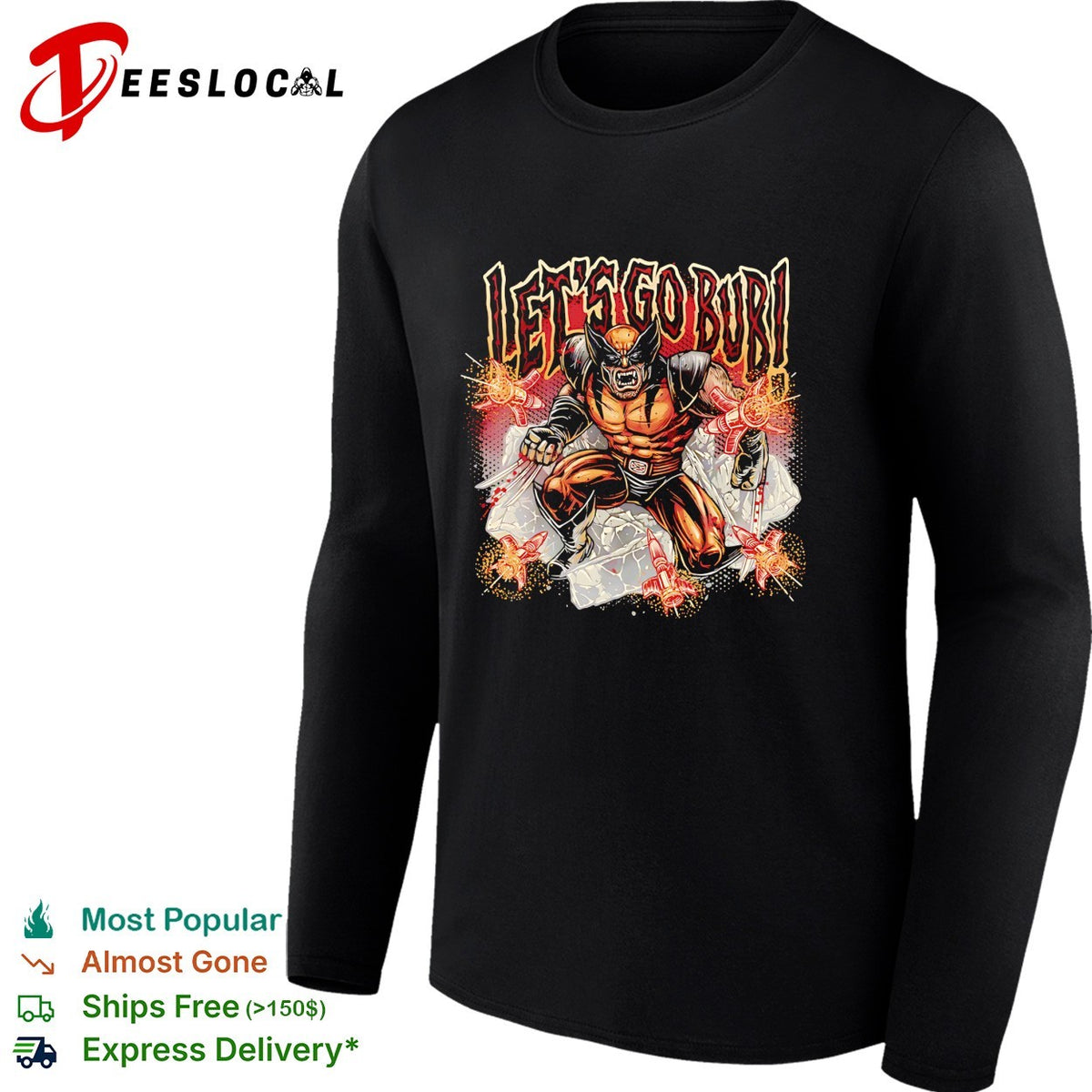 Let’s go Bub Wolverine claws through wall action lightning comic art shirt