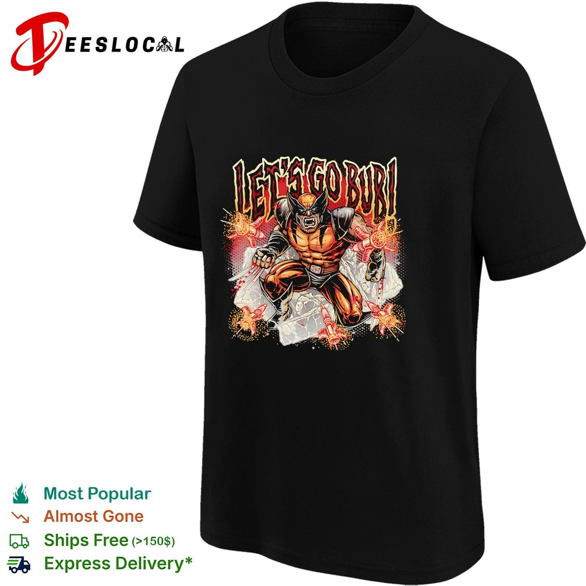 Let’s go Bub Wolverine claws through wall action lightning comic art shirt