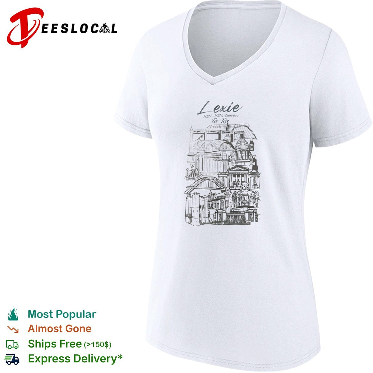 Lexie 2021 2026 Leavers Ta Ra Newcastle Upon Tyne City Landmarks shirt