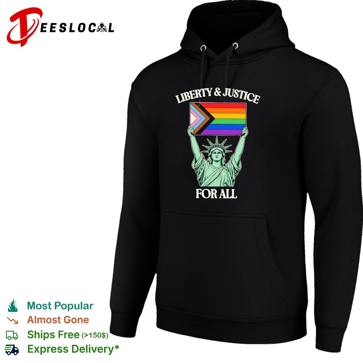 Liberty and Justice for All Statue of Liberty Progress Pride Flag shirt