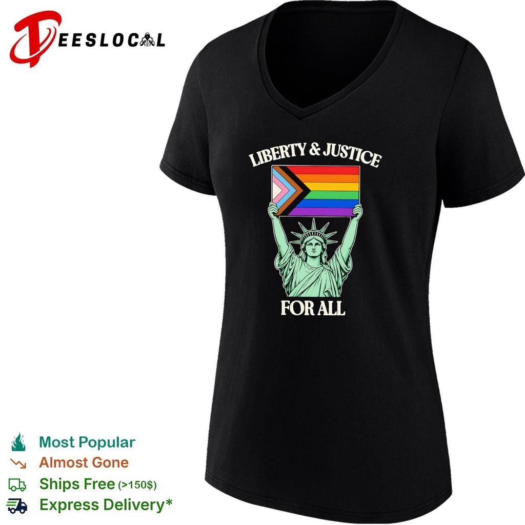 Liberty and Justice for All Statue of Liberty Progress Pride Flag shirt