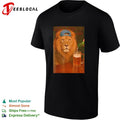 Lion wearing cap beer mug cool bar photo realism shirt