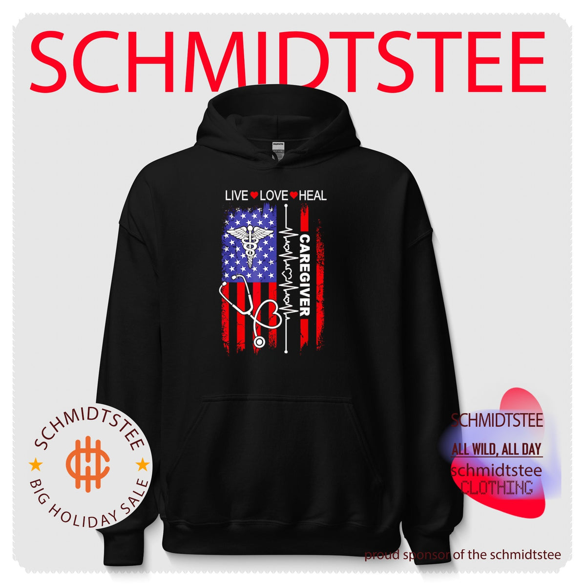 Live Love Heal Caregiver American Flag Stethoscope Heartbeat shirt