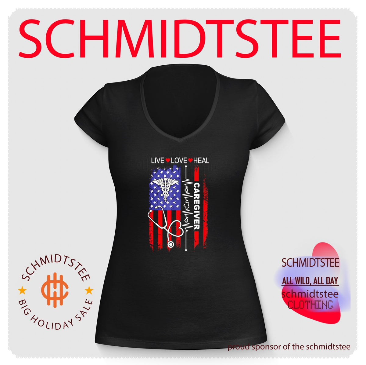 Live Love Heal Caregiver American Flag Stethoscope Heartbeat shirt