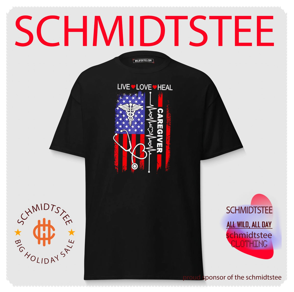 Live Love Heal Caregiver American Flag Stethoscope Heartbeat shirt