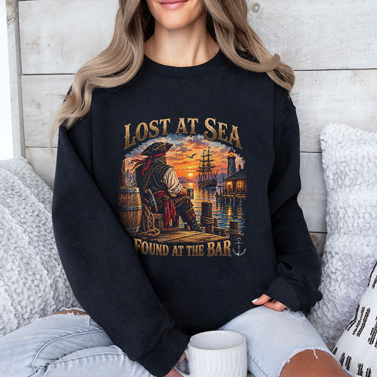 Lost At Sea Found At The Bar Funny Cruise Sarcastic Humor T Shirt