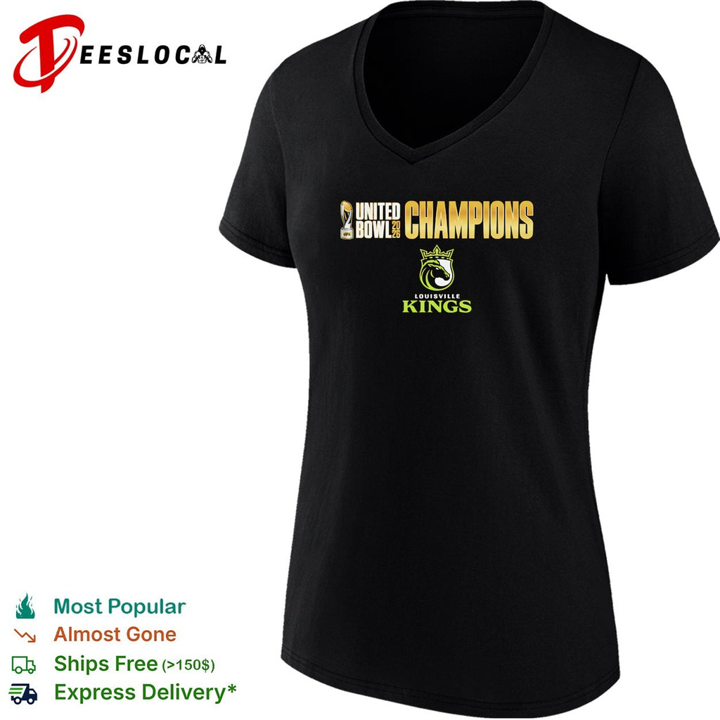 Louisville Kings UFL United Bowl 2026 Champions bold varsity text logo shirt