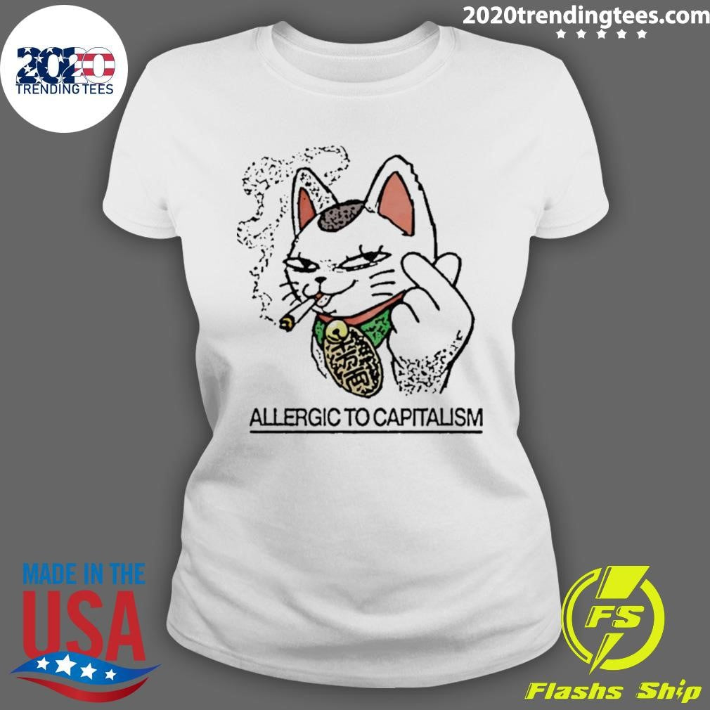 Lucky Cat Smoking Allergic To Capitalism Shirt