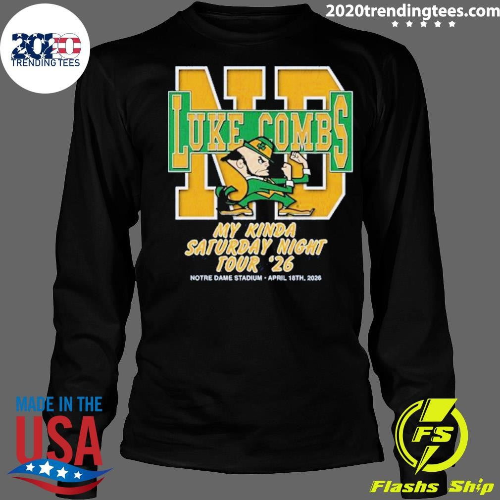 Luke Combs South Bend Indiana 2026 Tour Merch At Notre Dame Stadium April 18 2026 Notre Dame Fighting Irish Big Logo Navy Shirt