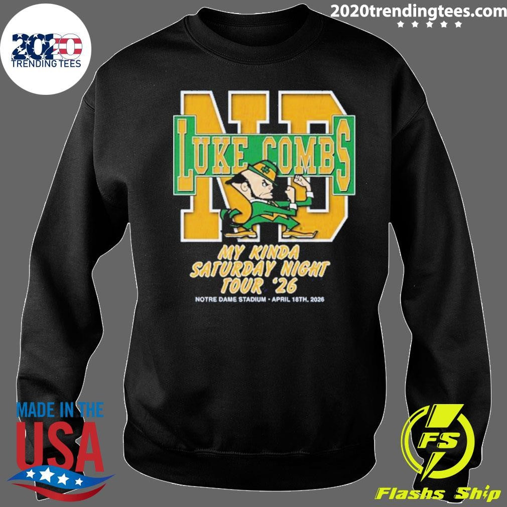 Luke Combs South Bend Indiana 2026 Tour Merch At Notre Dame Stadium April 18 2026 Notre Dame Fighting Irish Big Logo Navy Shirt