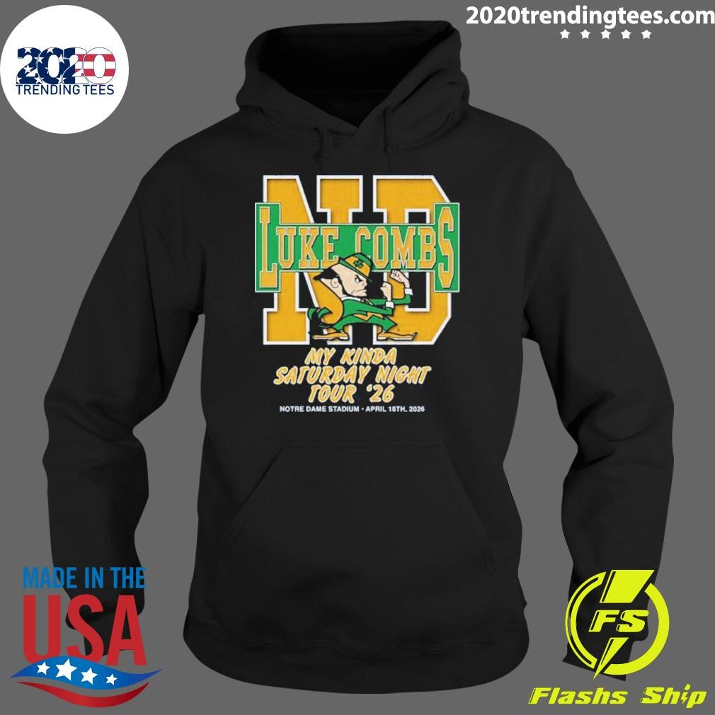 Luke Combs South Bend Indiana 2026 Tour Merch At Notre Dame Stadium April 18 2026 Notre Dame Fighting Irish Big Logo Navy Shirt