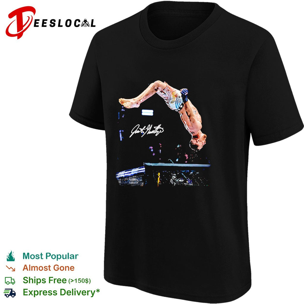 MMA fighter signature backflip aerial arena celebration photo art shirt