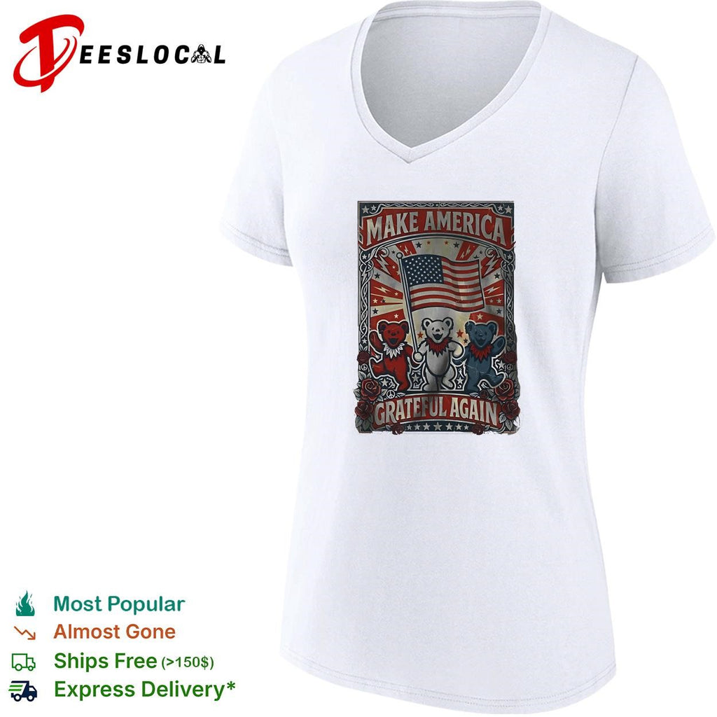 Make America grateful again bears flag roses vintage poster shirt