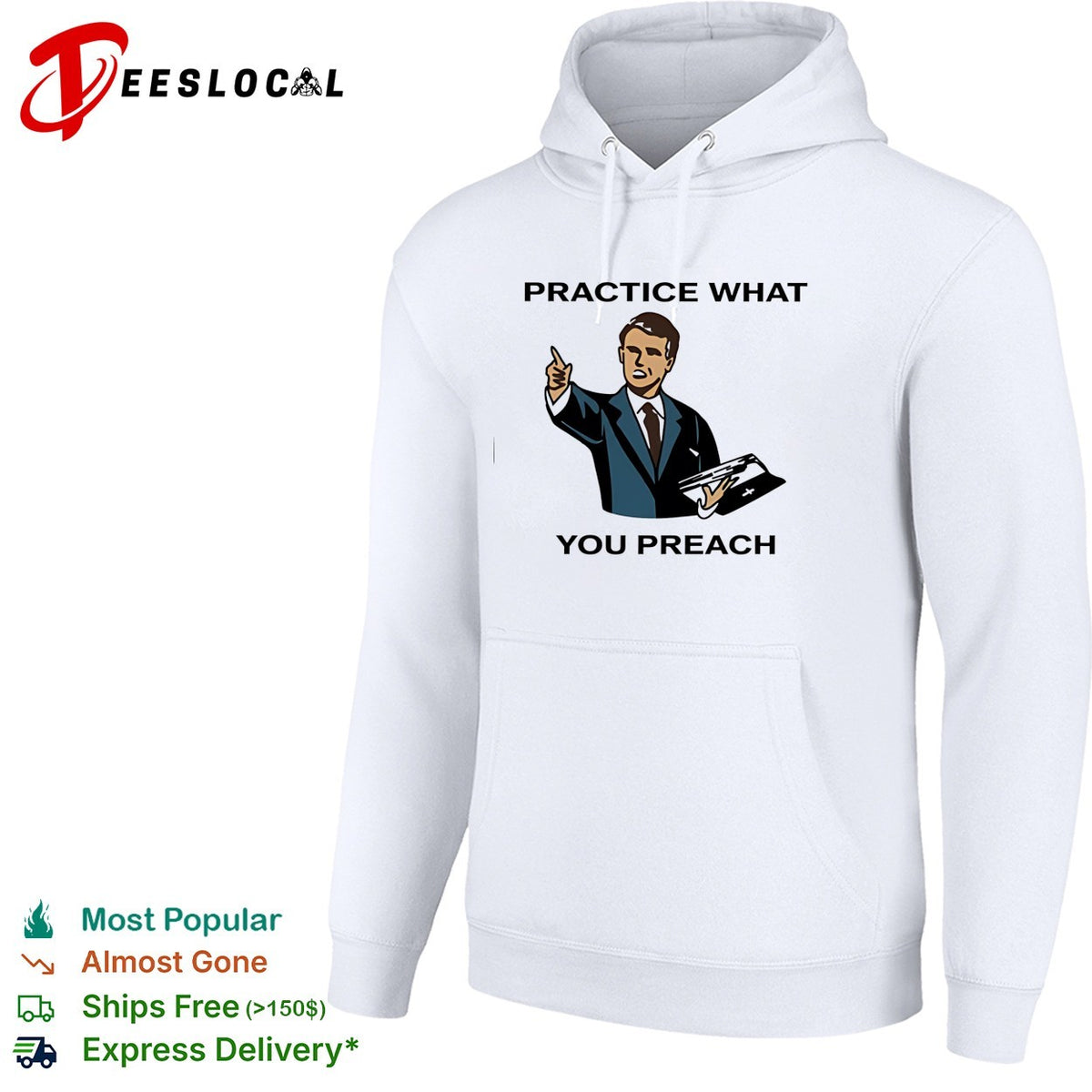Male speaker practice what you preach shirt