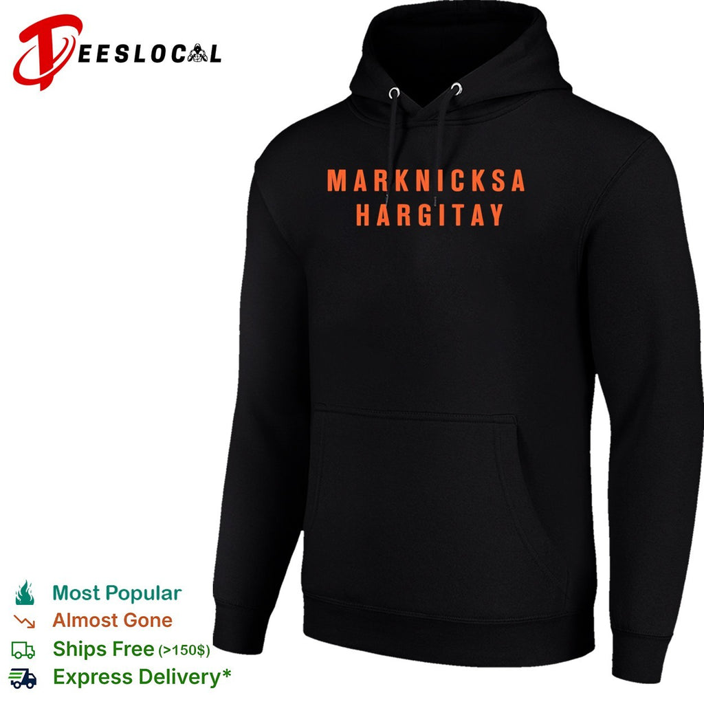 Marknicksa Hargitay Knicks wordplay typography shirt