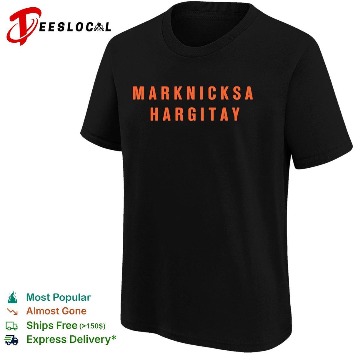 Marknicksa Hargitay Knicks wordplay typography shirt