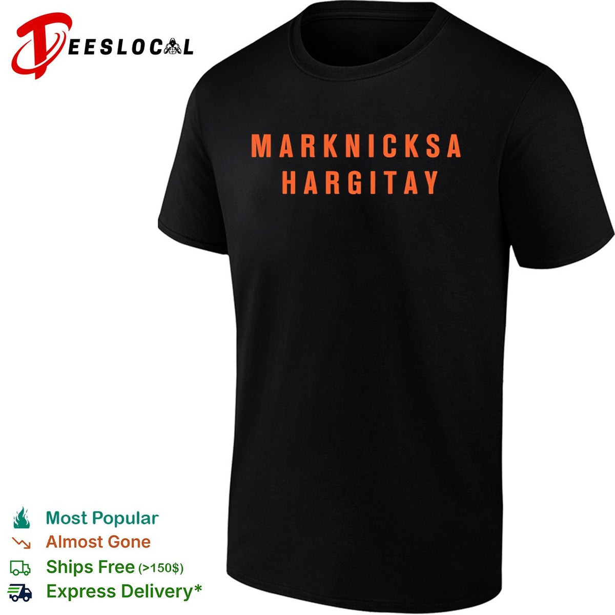 Marknicksa Hargitay Knicks wordplay typography shirt