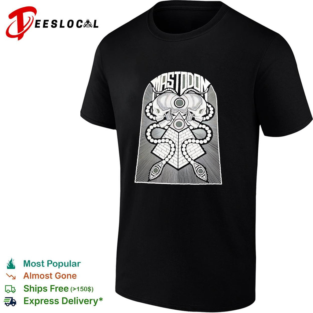 Mastodon band skulls and pyramid occult geometry symbol black and white ink shirt