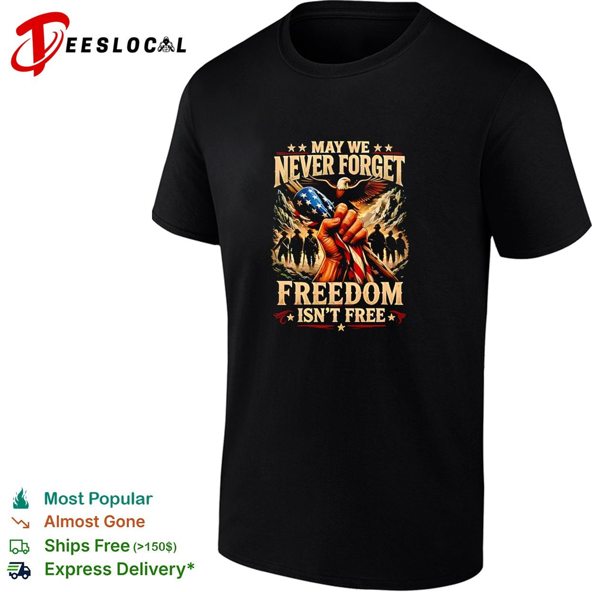 May We Never Forget Freedom Is Never Free Patriotic Veteran pride shirt