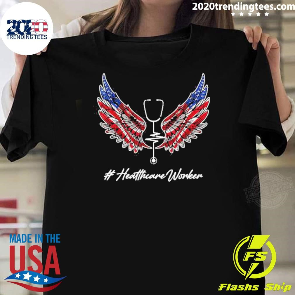 Medical Stethoscope American Flag Wings Healthcare Worker Shirt