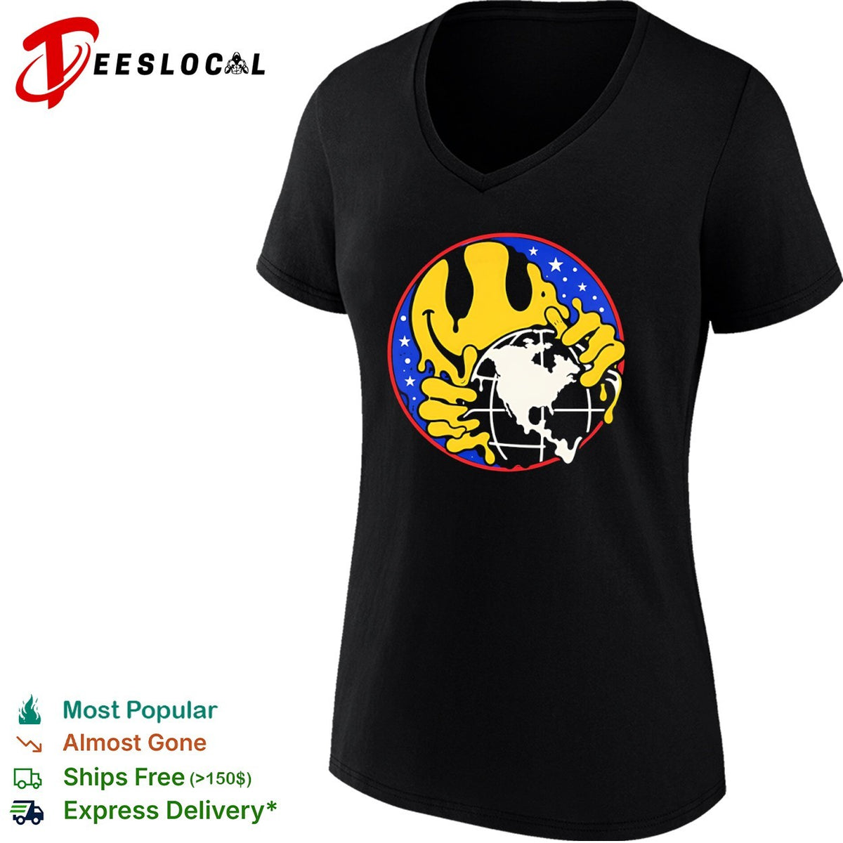 Melting Smiley Face Globe Earth Stars Space shirt