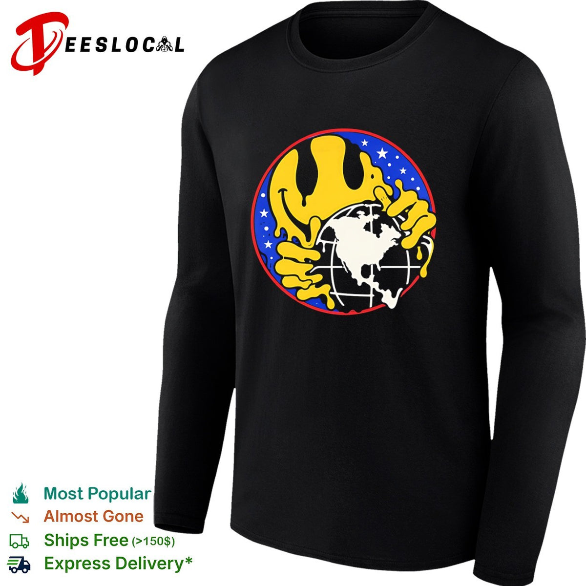 Melting Smiley Face Globe Earth Stars Space shirt