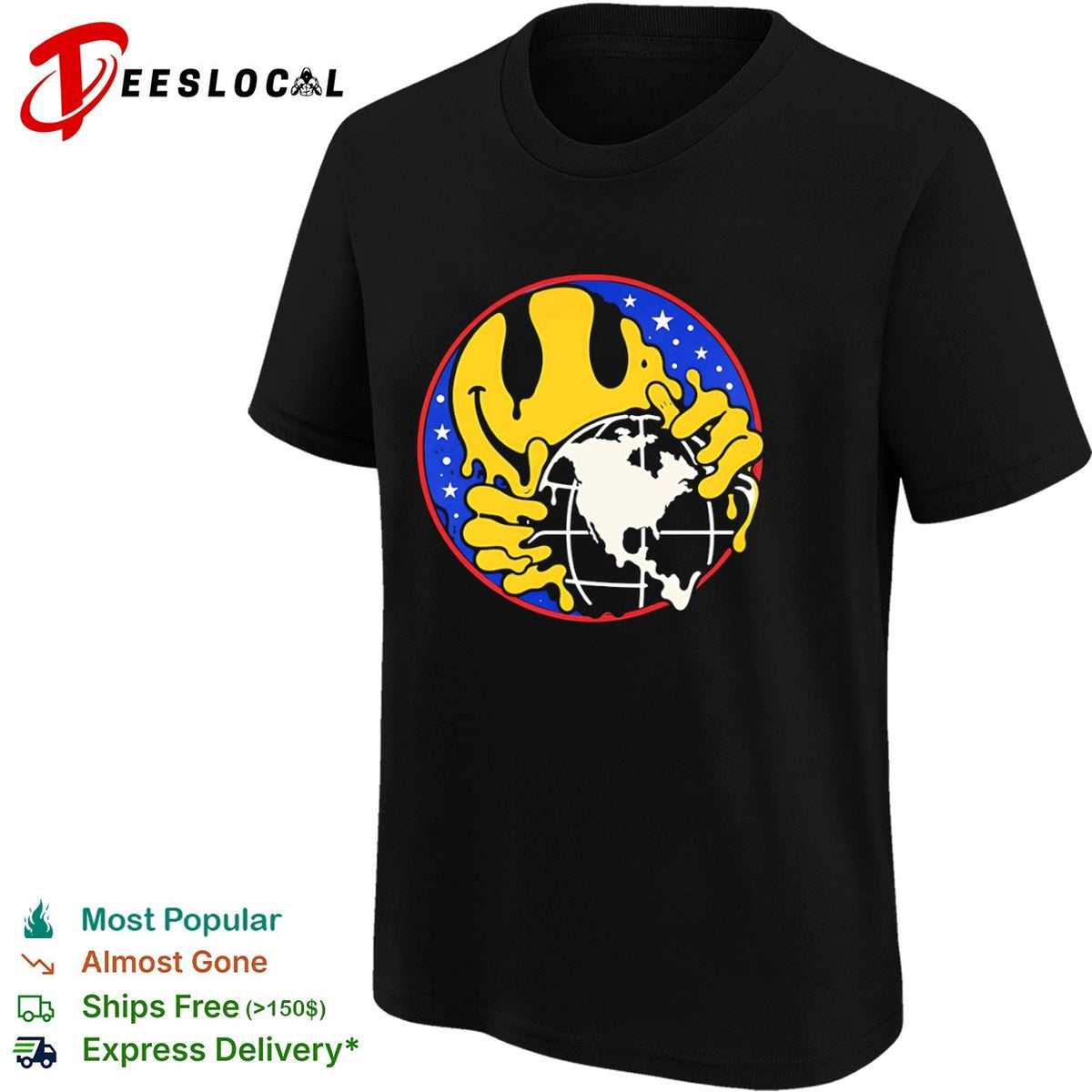 Melting Smiley Face Globe Earth Stars Space shirt