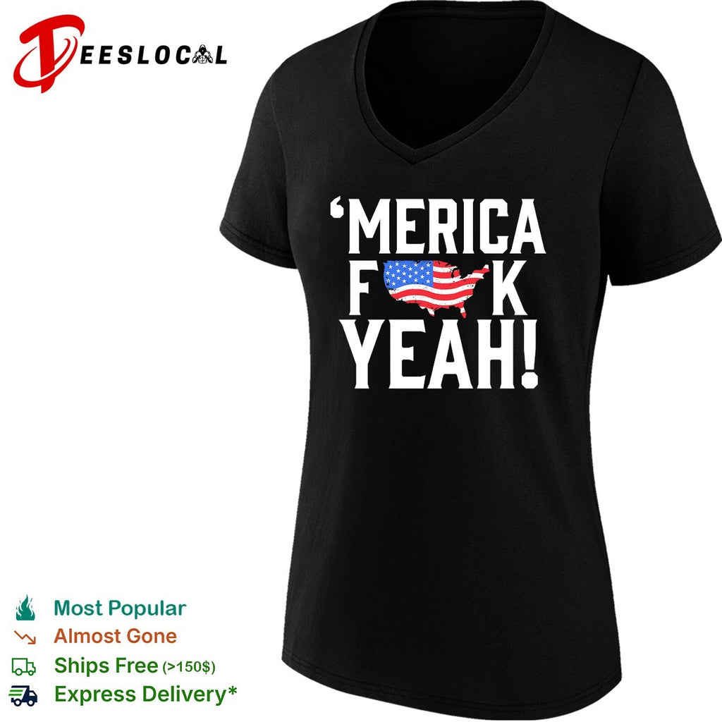 Merica censored bold USA map flag text shirt