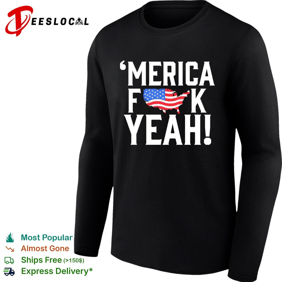 Merica censored bold USA map flag text shirt