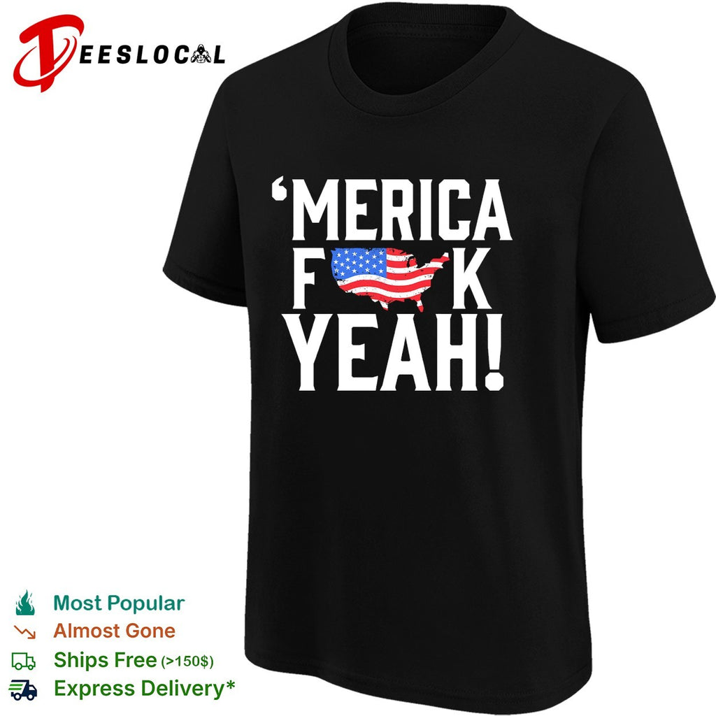 Merica censored bold USA map flag text shirt