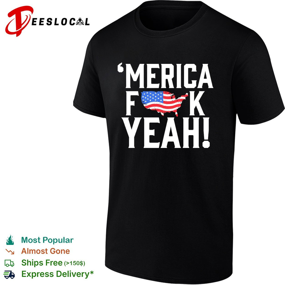 Merica censored bold USA map flag text shirt