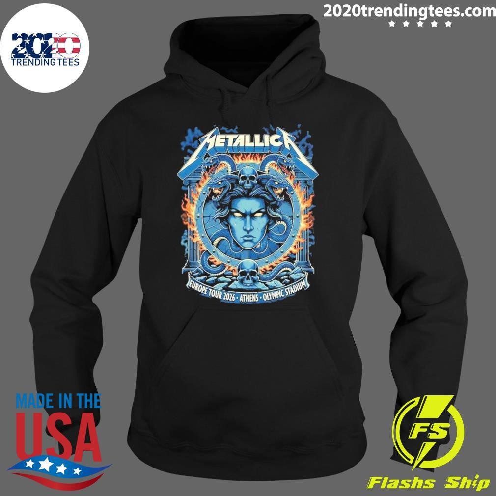 Metallica M72 Athens Europe Tour 2026 Medusa Shield Art On May 9 2026 At Olympic Stadium Athens Greece Shirt
