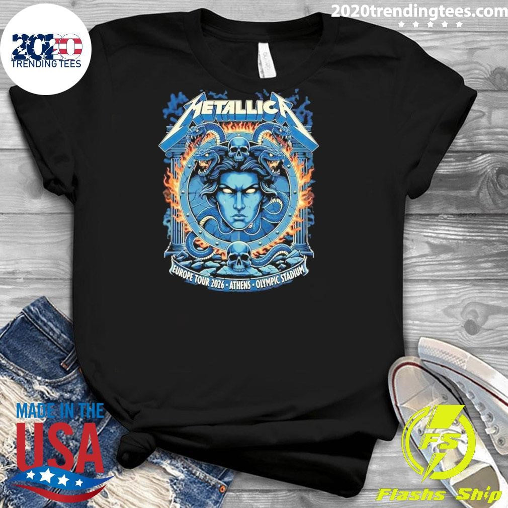 Metallica M72 Athens Europe Tour 2026 Medusa Shield Art On May 9 2026 At Olympic Stadium Athens Greece Shirt