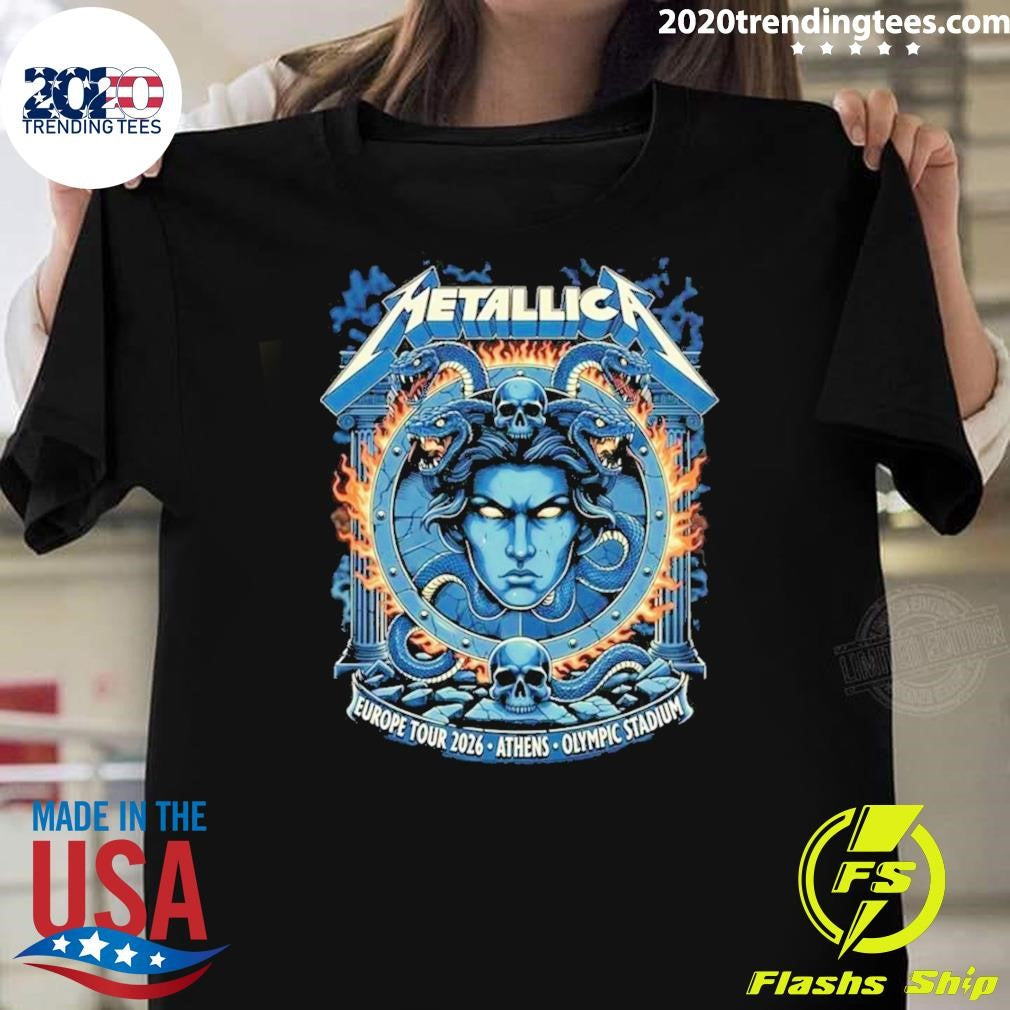 Metallica M72 Athens Europe Tour 2026 Medusa Shield Art On May 9 2026 At Olympic Stadium Athens Greece Shirt