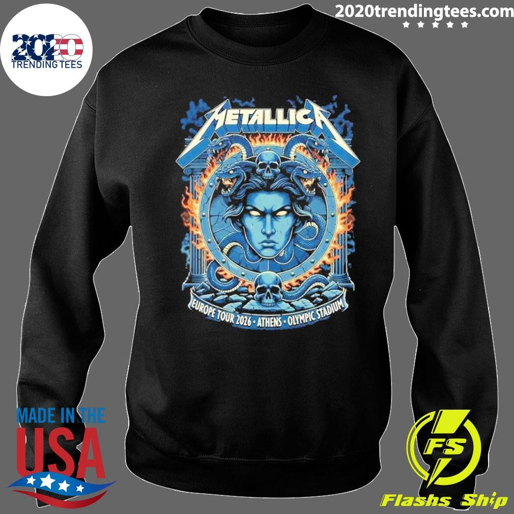 Metallica M72 Athens Europe Tour 2026 Medusa Shield Art On May 9 2026 At Olympic Stadium Athens Greece Shirt