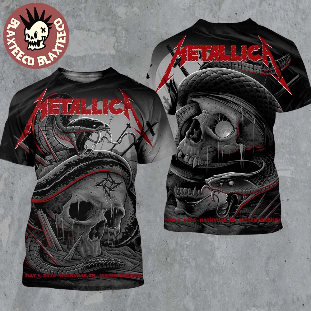 Metallica M72 Nashville 2025 Night 1 And 2 Venue Combined Posters At Nissan Stadium Nashville Tennessee On May 1 And 3 2025 North American Tour Two Sided All Over Print Shirt