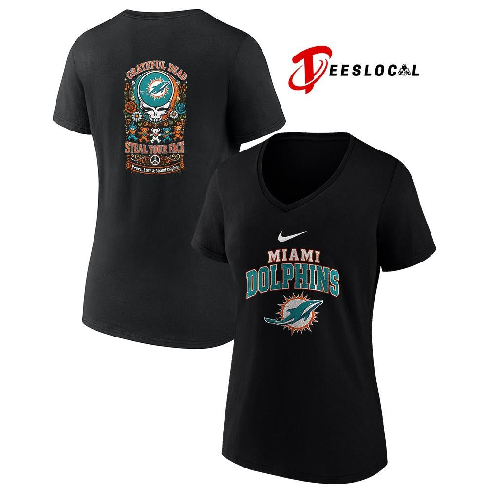 Miami Dolphins x Grateful Dead steal your face peace love logo shirt