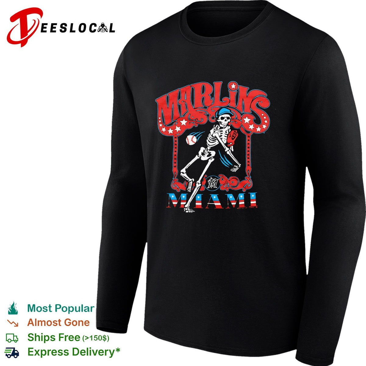 Miami Marlins x Grateful Dead skeleton MLB graphic shirt