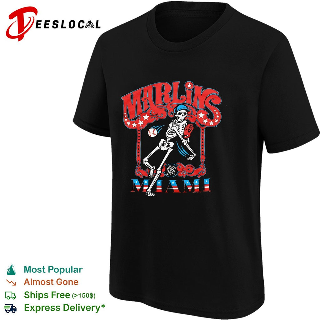 Miami Marlins x Grateful Dead skeleton MLB graphic shirt