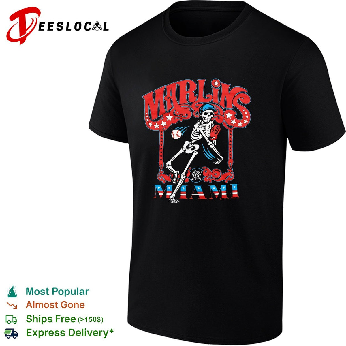 Miami Marlins x Grateful Dead skeleton MLB graphic shirt