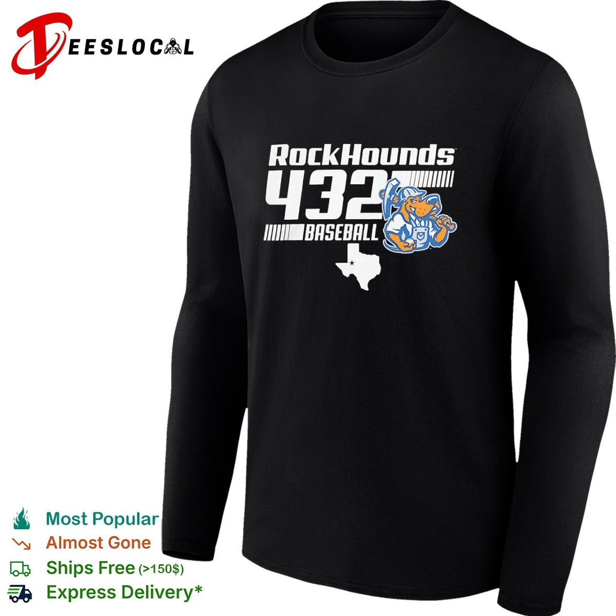 Midland RockHounds 432 Baseball Texas Map Mascot shirt