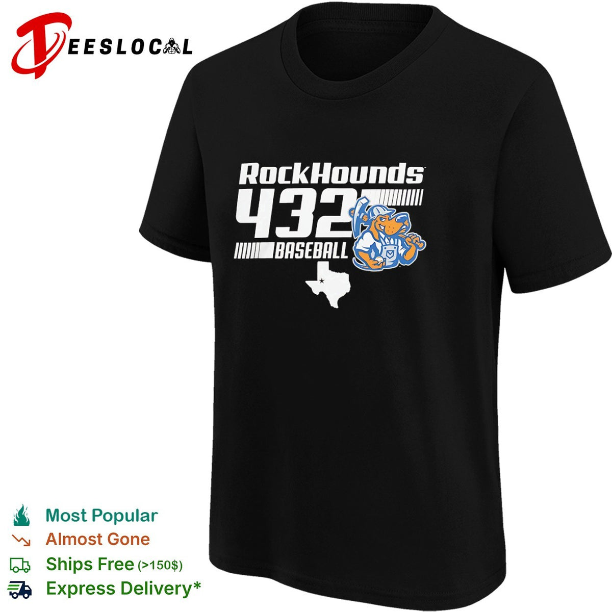 Midland RockHounds 432 Baseball Texas Map Mascot shirt