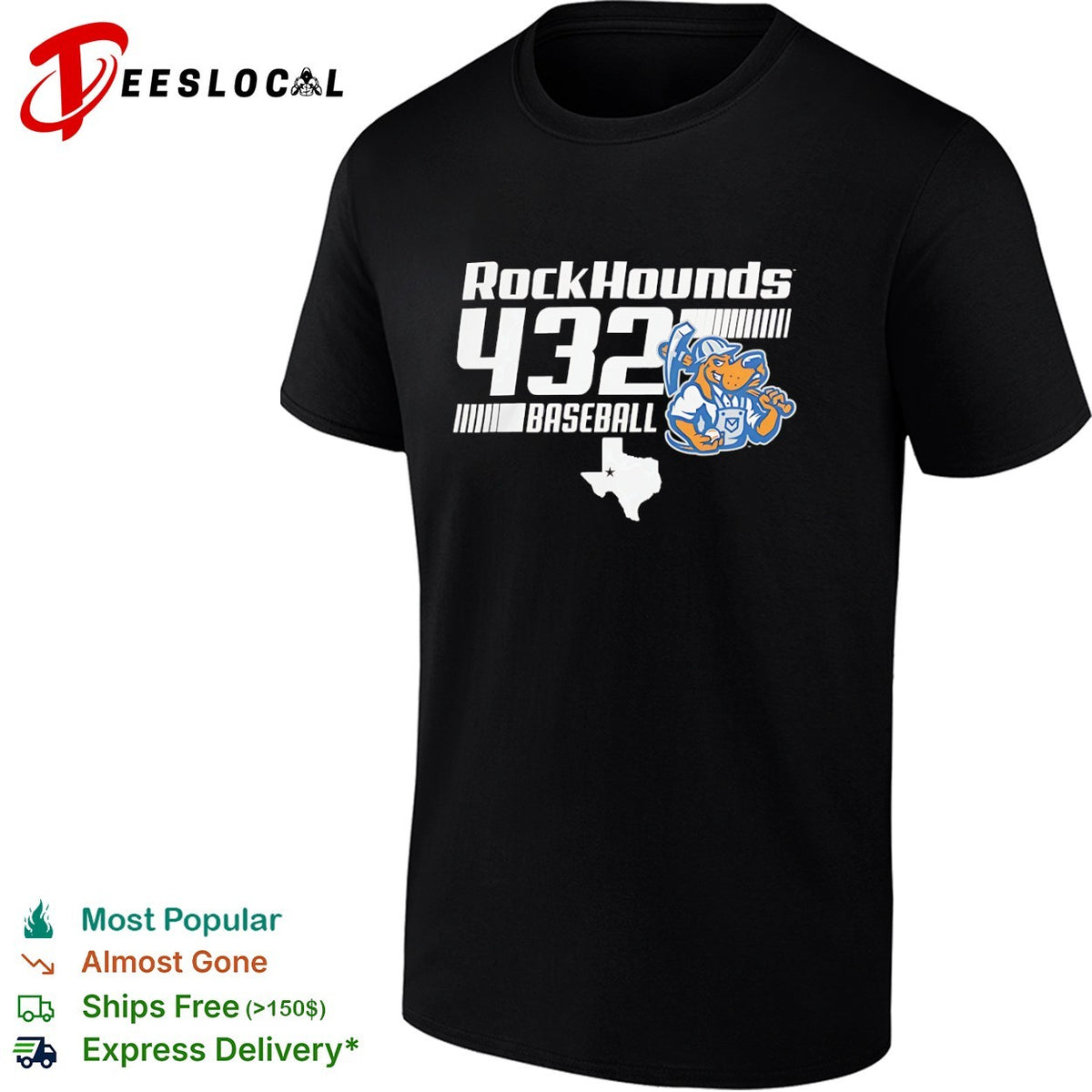 Midland RockHounds 432 Baseball Texas Map Mascot shirt