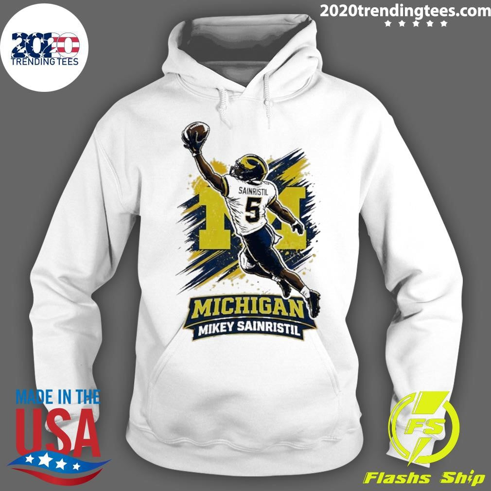 Mikey Sainristil Catching Graphic Michigan Wolverines Shirt