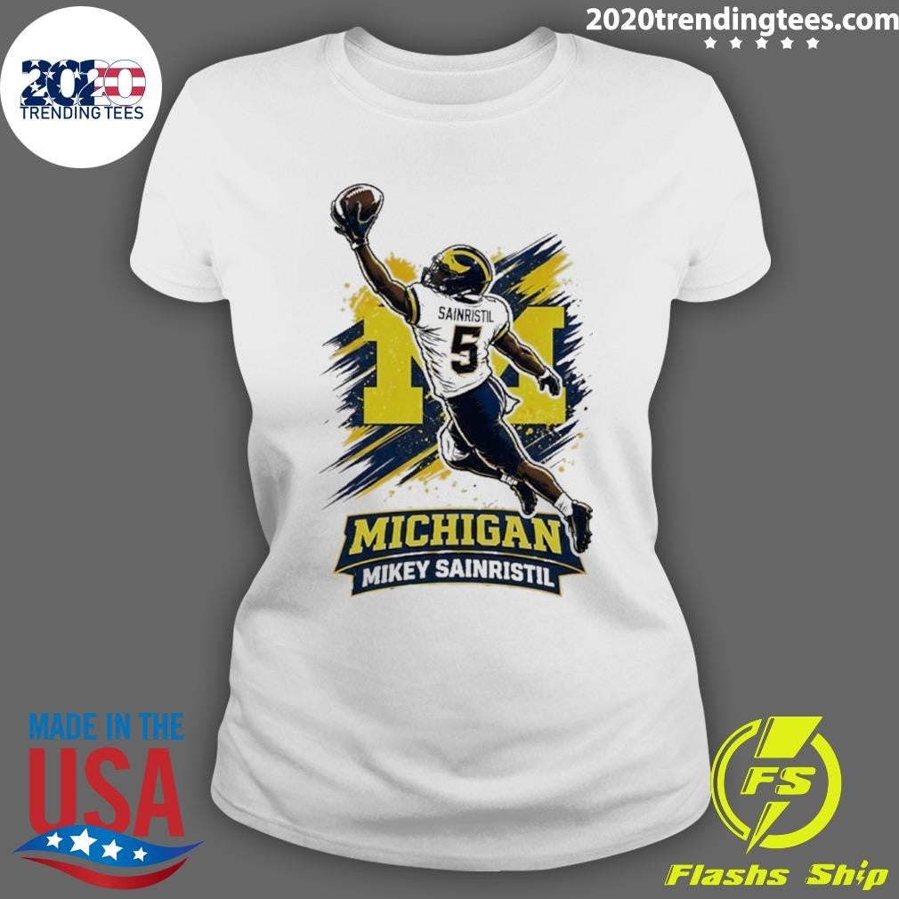 Mikey Sainristil Catching Graphic Michigan Wolverines Shirt